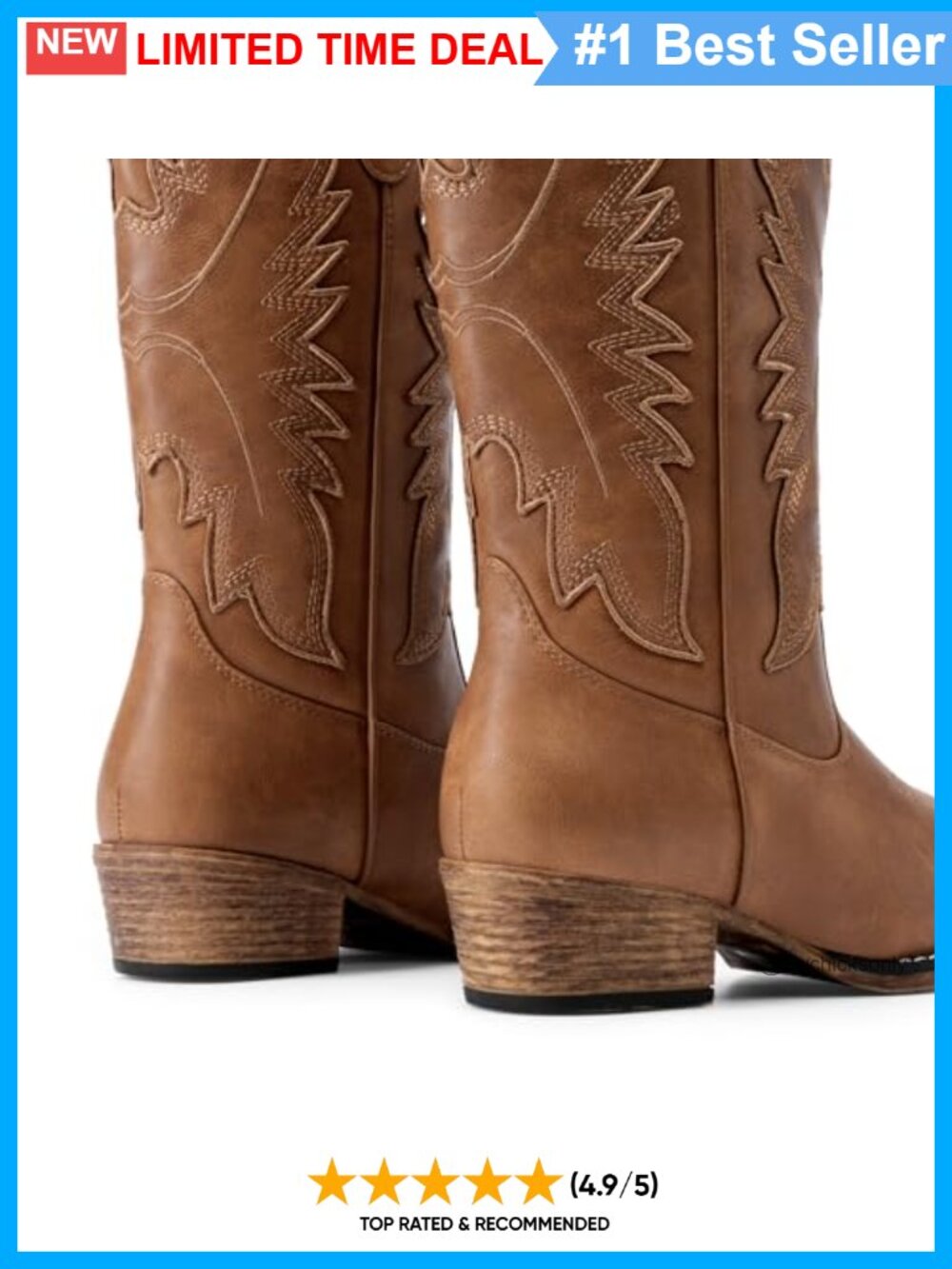 Women's Faux Leather Cowboy Mid-Calf Boots Snip Toe Block Heel - Picture 5 of 6